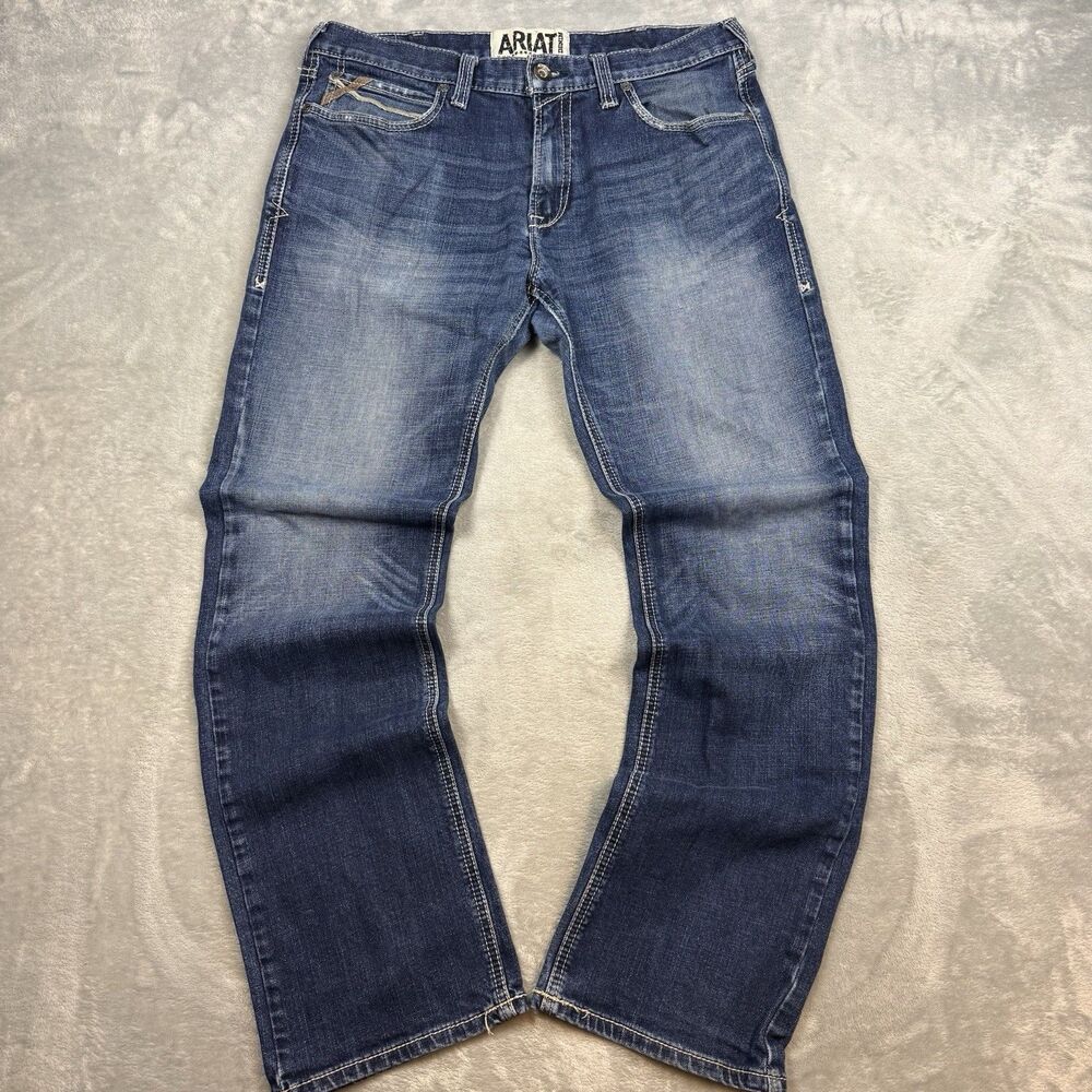 Ariat M7 Rocker Straight Jeans Mens 36x34 Blue Denim Western Cowboy Distressed